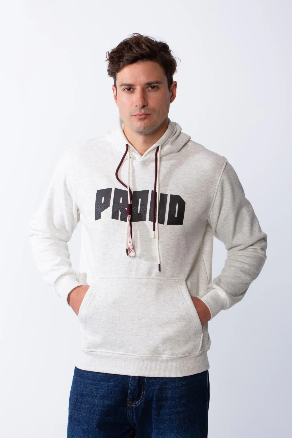 Men's Kangaroo Pockets Bold Text Chest Print Long Sleeves Slim Fit Hooded Daily Wear Comfy Sweatshirt - Image 5