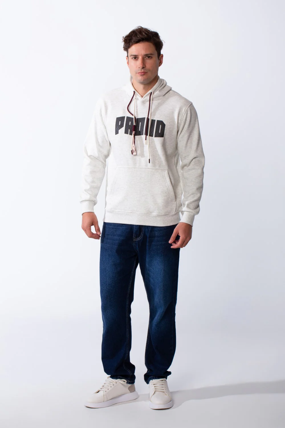Men's Kangaroo Pockets Bold Text Chest Print Long Sleeves Slim Fit Hooded Daily Wear Comfy Sweatshirt - Image 7