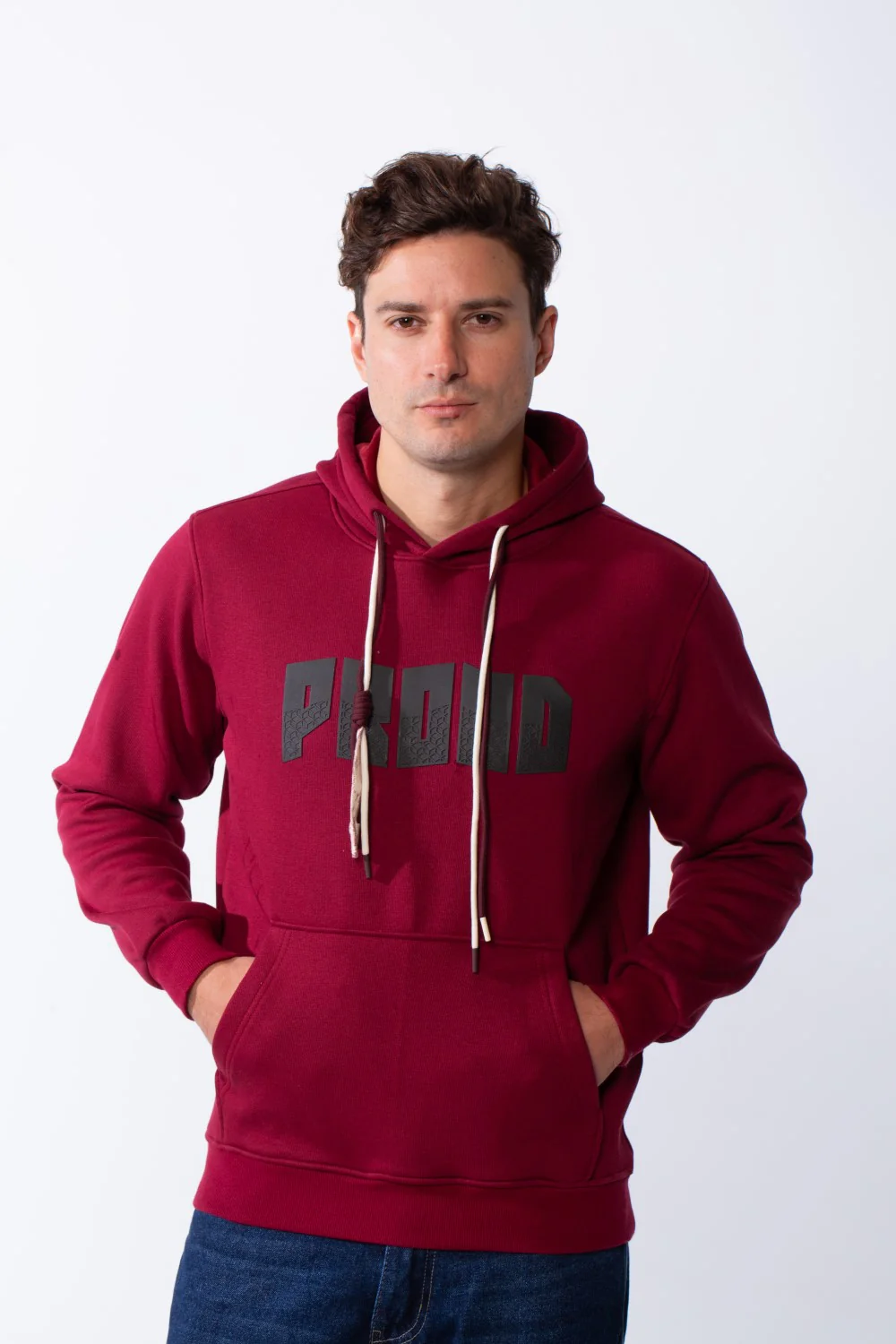 Men's Kangaroo Pockets Bold Text Chest Print Long Sleeves Slim Fit Hooded Daily Wear Comfy Sweatshirt - Image 9