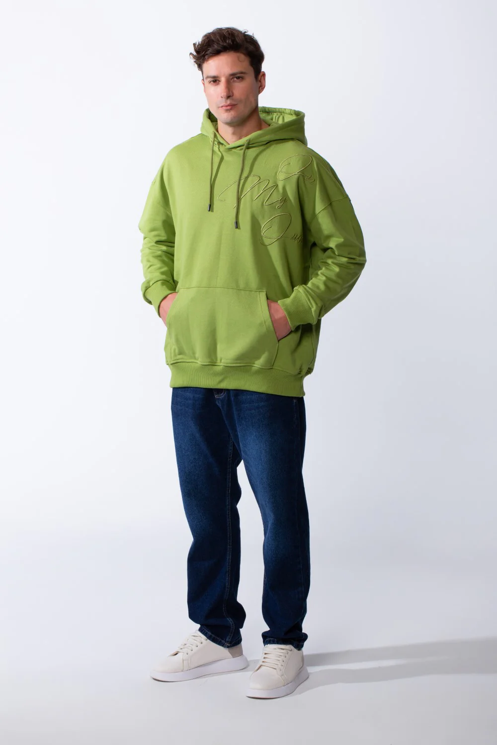Men's Kangaroo Pockets Long Sleeves With Warp-Around Puff Text Print Comfy Regular Fit Hood Melton Sweatshirt - Image 11