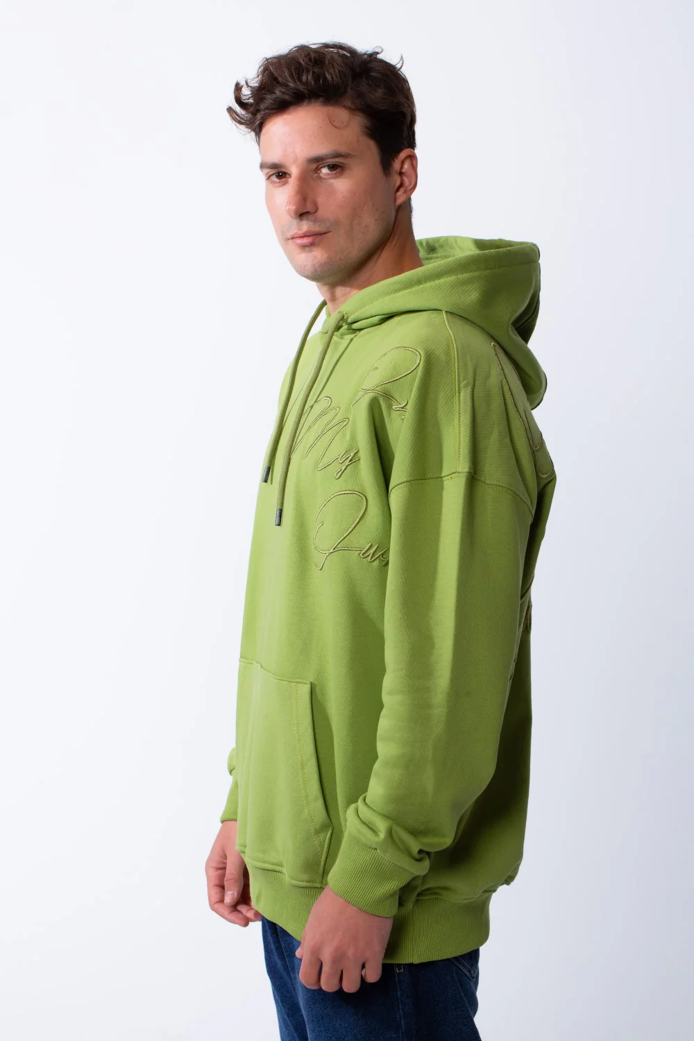 Men's Kangaroo Pockets Long Sleeves With Warp-Around Puff Text Print Comfy Regular Fit Hood Melton Sweatshirt - Image 12