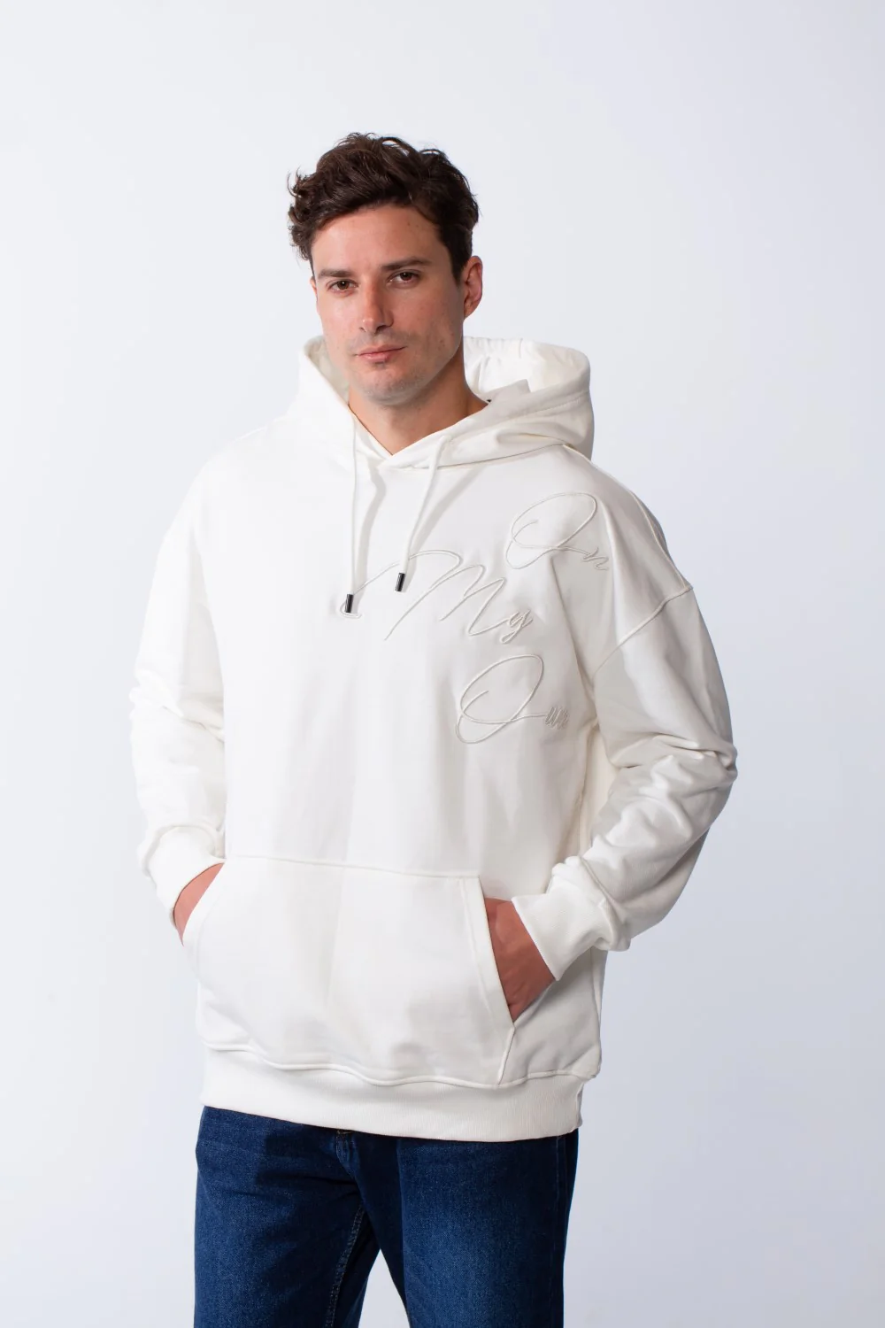 Men's Kangaroo Pockets Long Sleeves With Warp-Around Puff Text Print Comfy Regular Fit Hood Melton Sweatshirt - Image 13