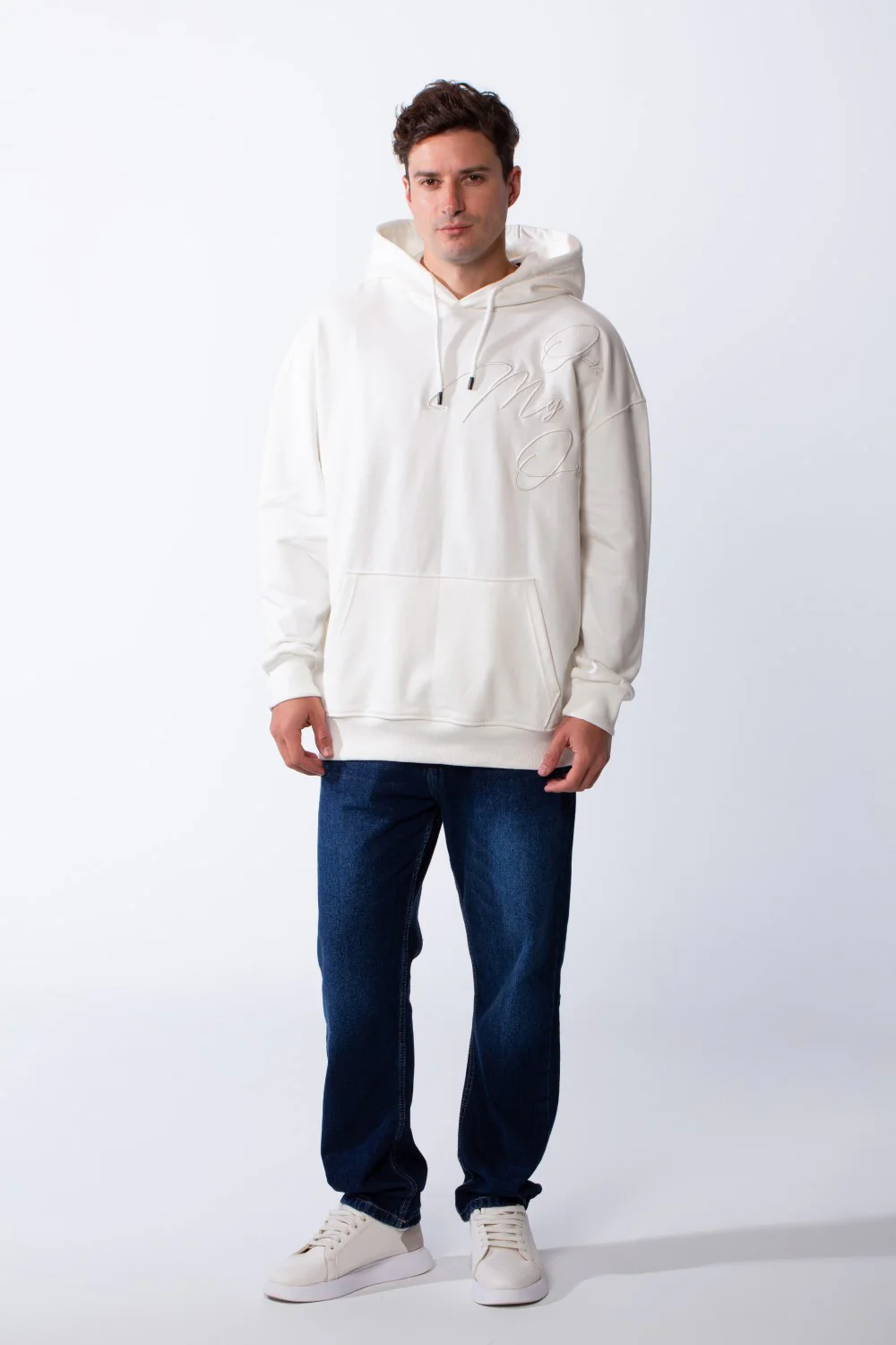 Men's Kangaroo Pockets Long Sleeves With Warp-Around Puff Text Print Comfy Regular Fit Hood Melton Sweatshirt - Image 15