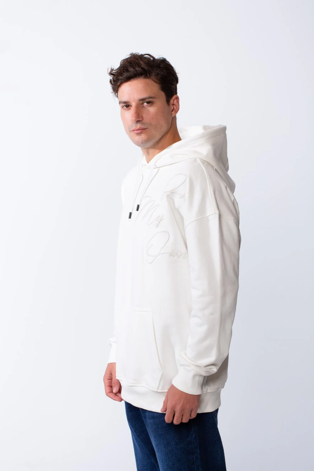 Men's Kangaroo Pockets Long Sleeves With Warp-Around Puff Text Print Comfy Regular Fit Hood Melton Sweatshirt - Image 16