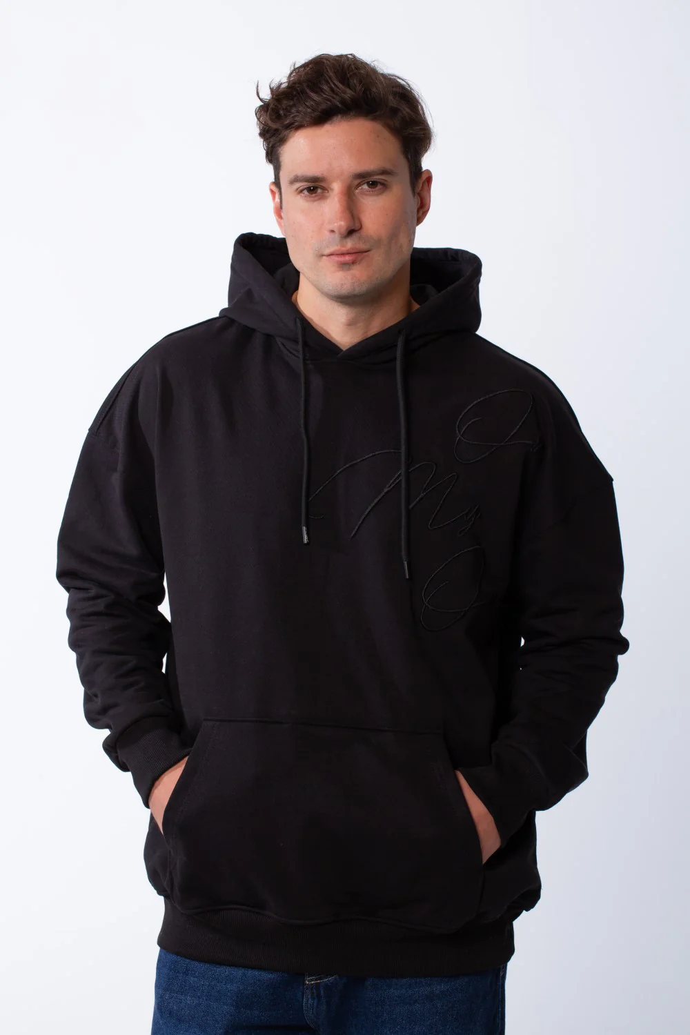 Men's Kangaroo Pockets Long Sleeves With Warp-Around Puff Text Print Comfy Regular Fit Hood Melton Sweatshirt - Image 5