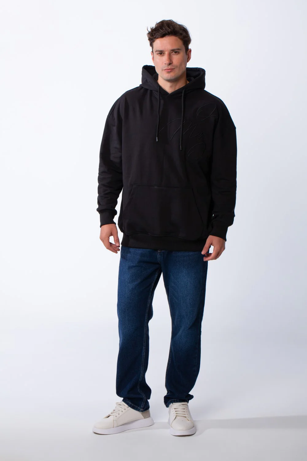 Men's Kangaroo Pockets Long Sleeves With Warp-Around Puff Text Print Comfy Regular Fit Hood Melton Sweatshirt - Image 7