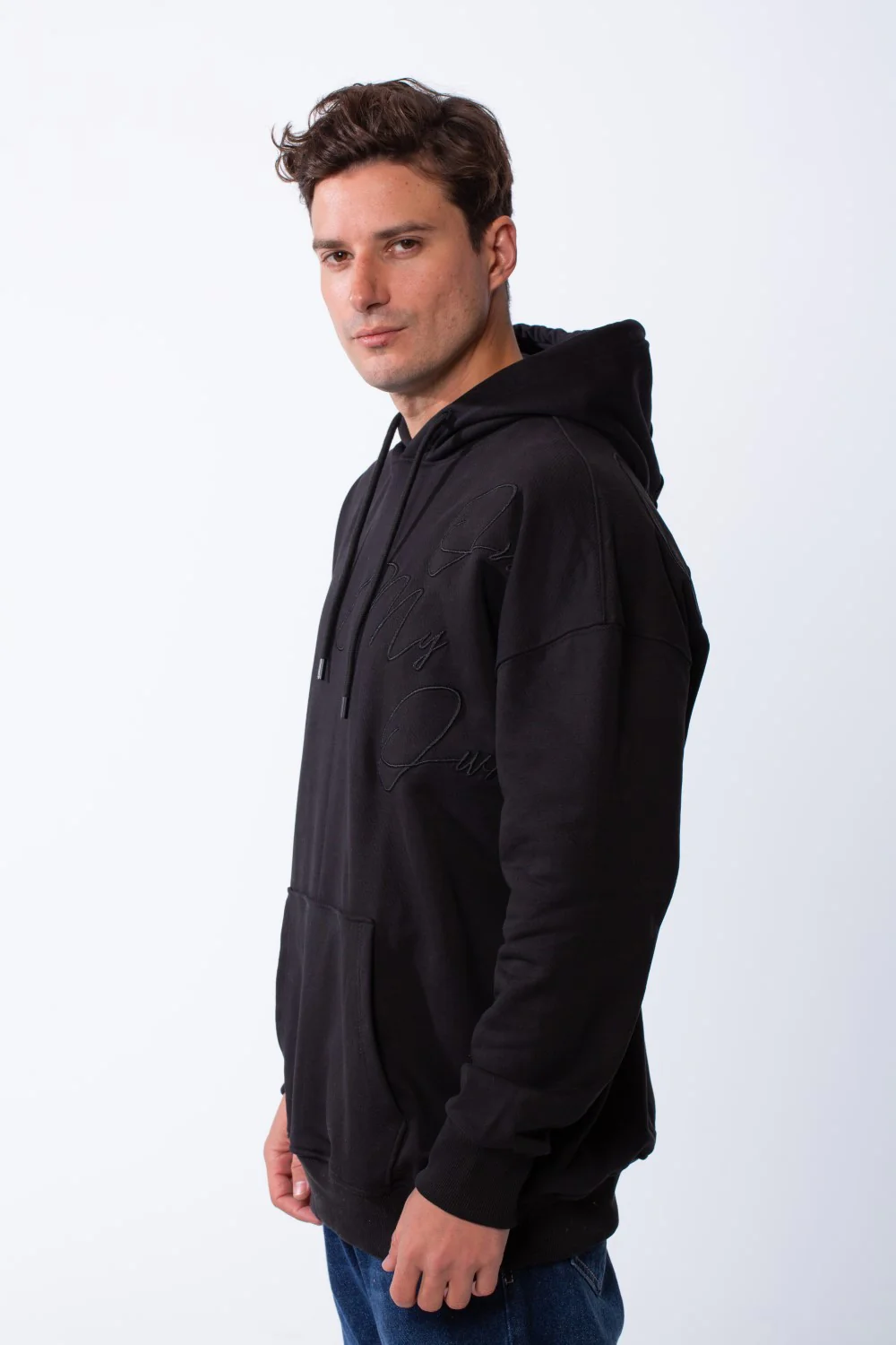 Men's Kangaroo Pockets Long Sleeves With Warp-Around Puff Text Print Comfy Regular Fit Hood Melton Sweatshirt - Image 8
