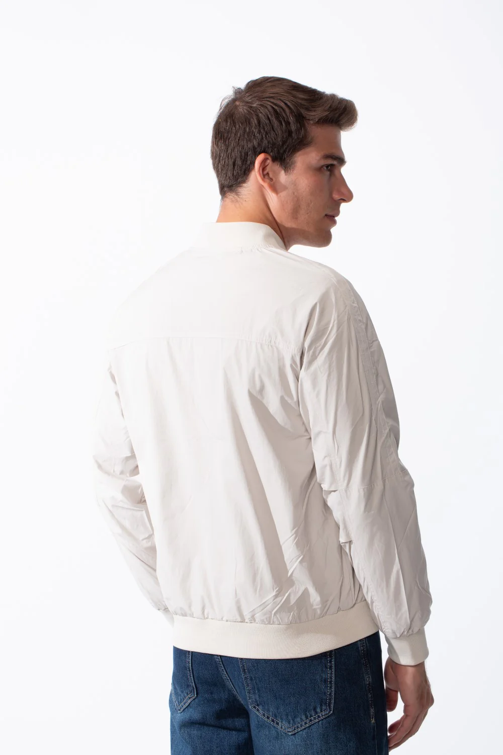 Men's Knit Stand-Up Collar Full Zip Logo Chest Patch Long Sleeve Waterproof Jacket - Image 2