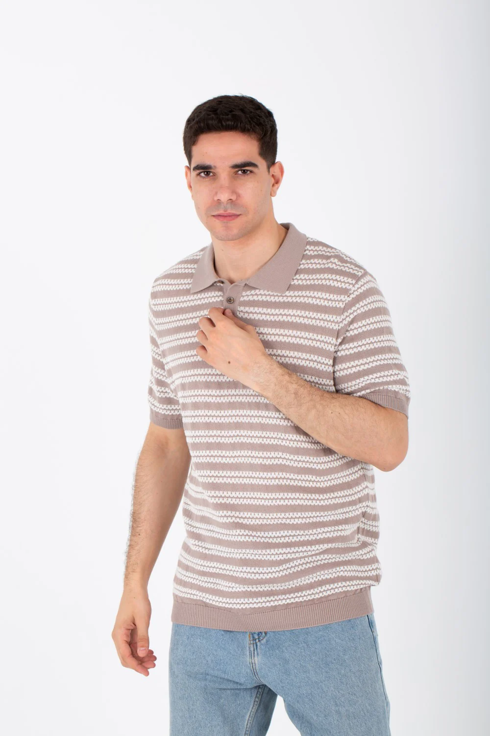 Mens Knits Striped Slim Fit Polo Trico T-Shirt With Short Sleeves - Image 3