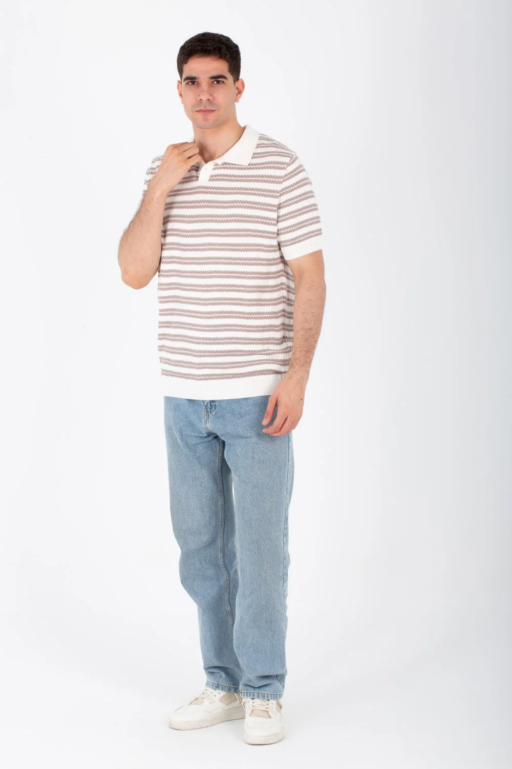 Mens Knits Striped Slim Fit Polo Trico T-Shirt With Short Sleeves - Image 4