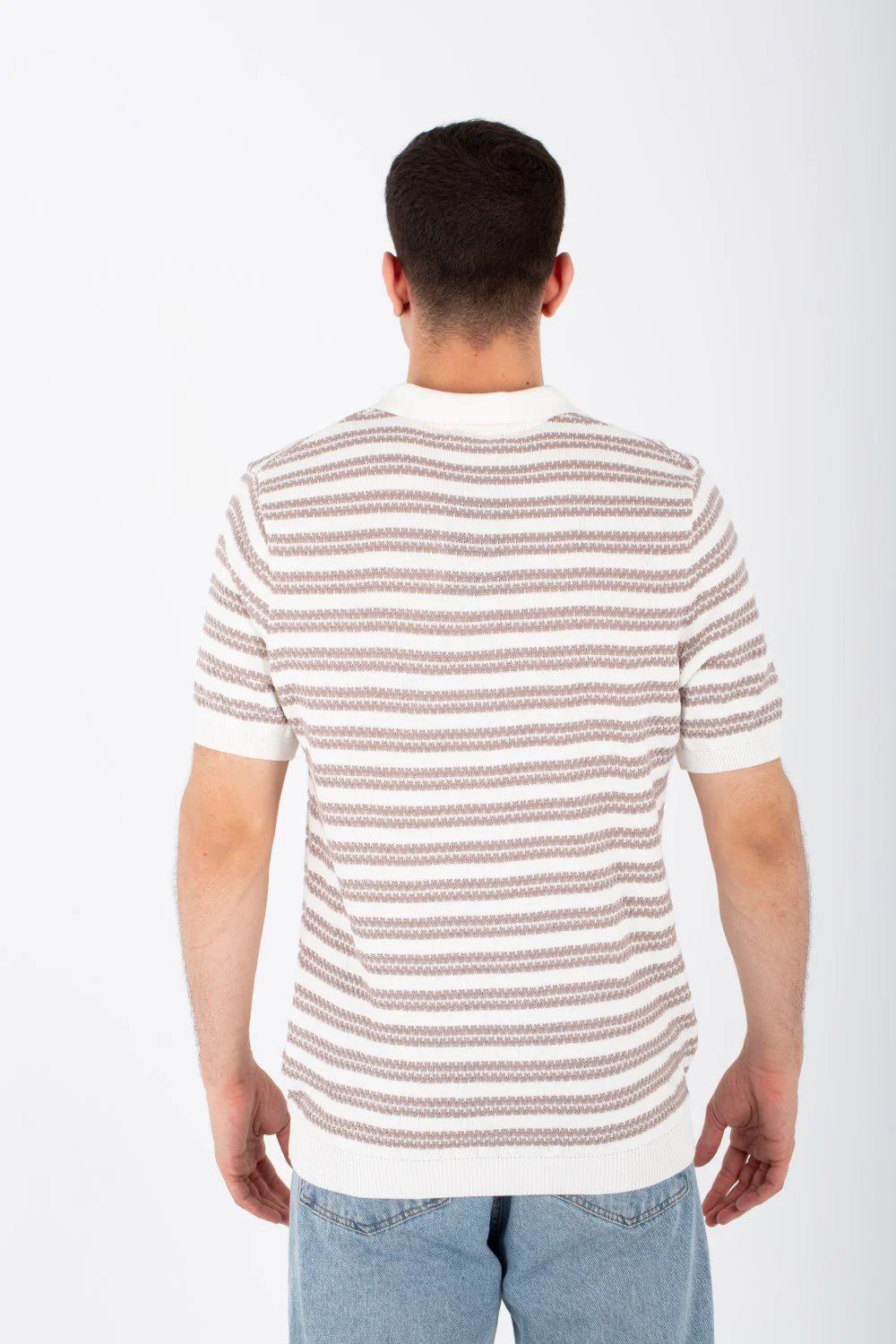 Mens Knits Striped Slim Fit Polo Trico T-Shirt With Short Sleeves - Image 5
