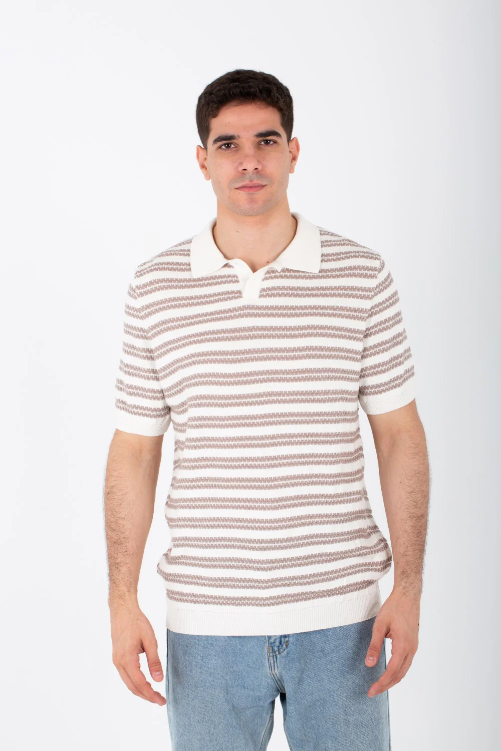 Mens Knits Striped Slim Fit Polo Trico T-Shirt With Short Sleeves - Image 6