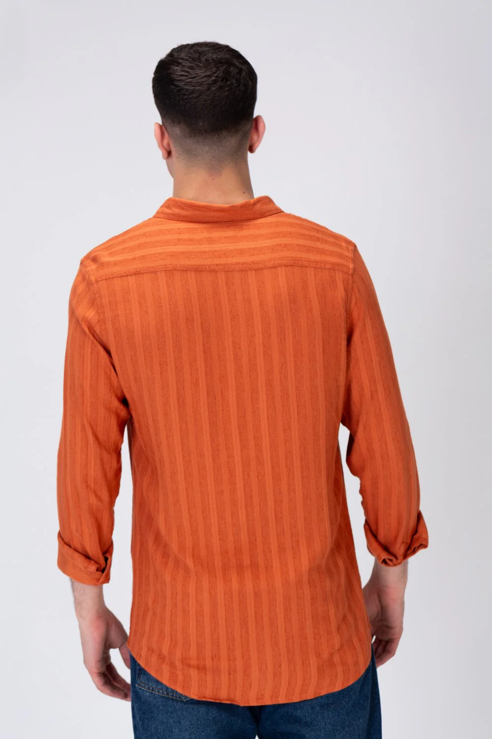 Mens Light Striped Linen Shirt With A Collar And Distinctive Summer Colors - Image 7