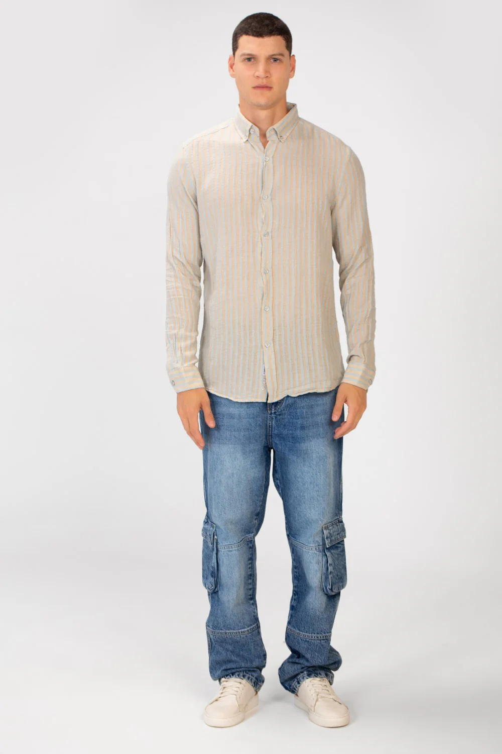 Men's Linen Striped Long Sleeve Regular Fit Shirt High Quality Material - Image 4