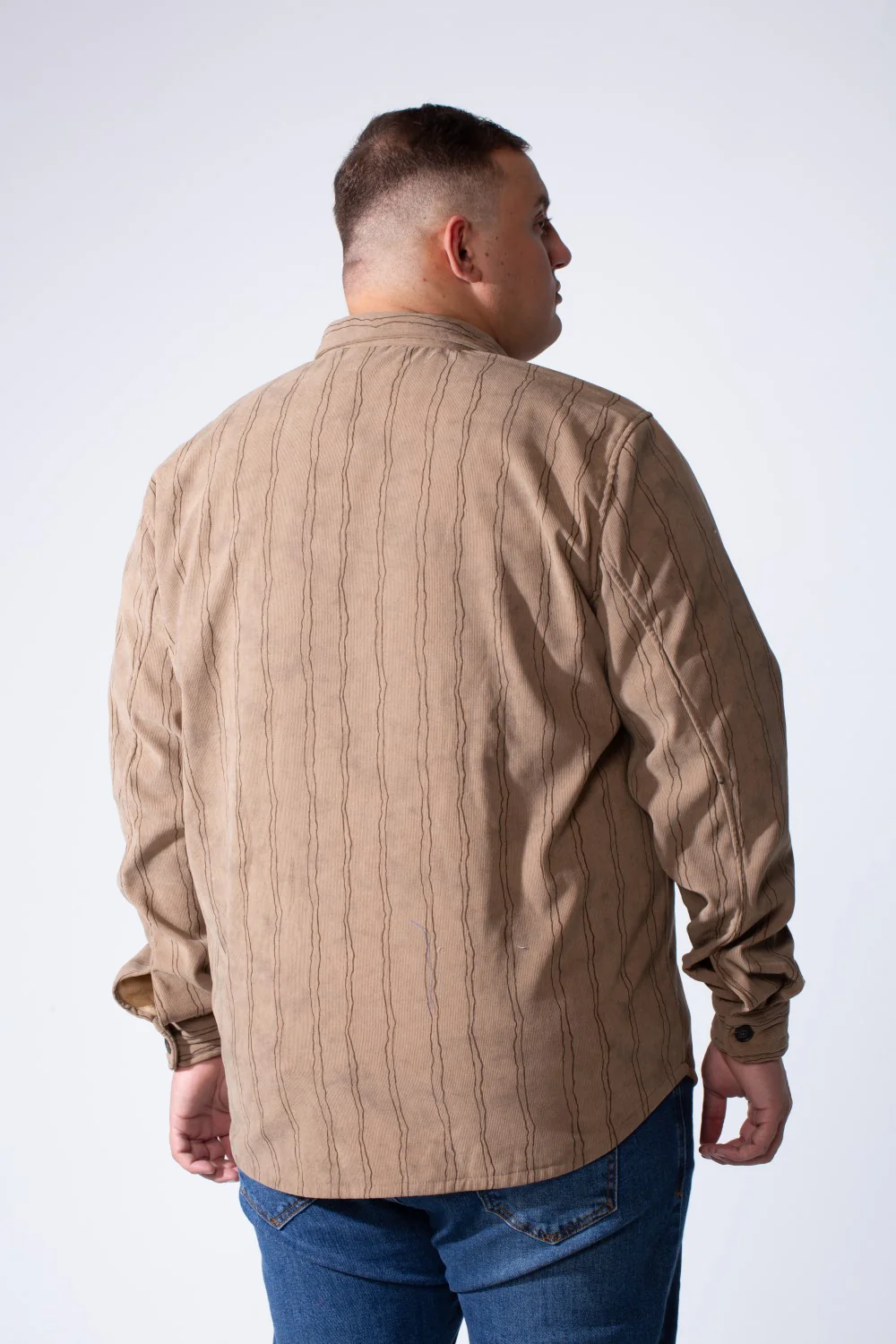 Men's Lon Sleeve Button Down With Vertical Stripe Design Unique Velvet Fabric Smart Casual Look Ideal Daytime Big Size Shirt - Image 10