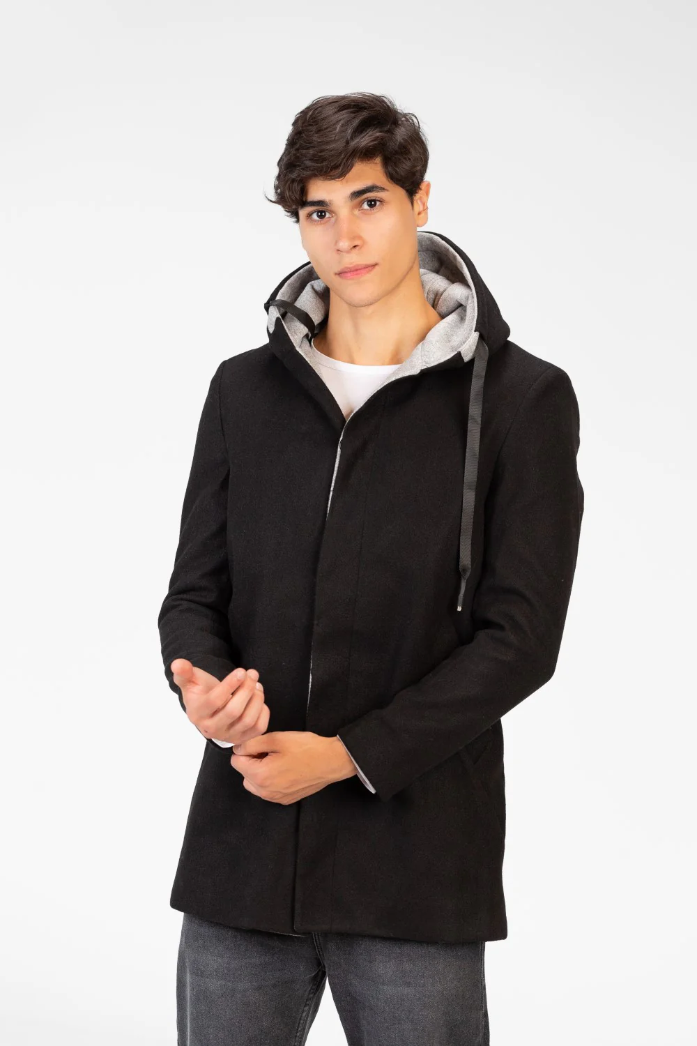 Men's Long Hooded Coat With Long Sleeves