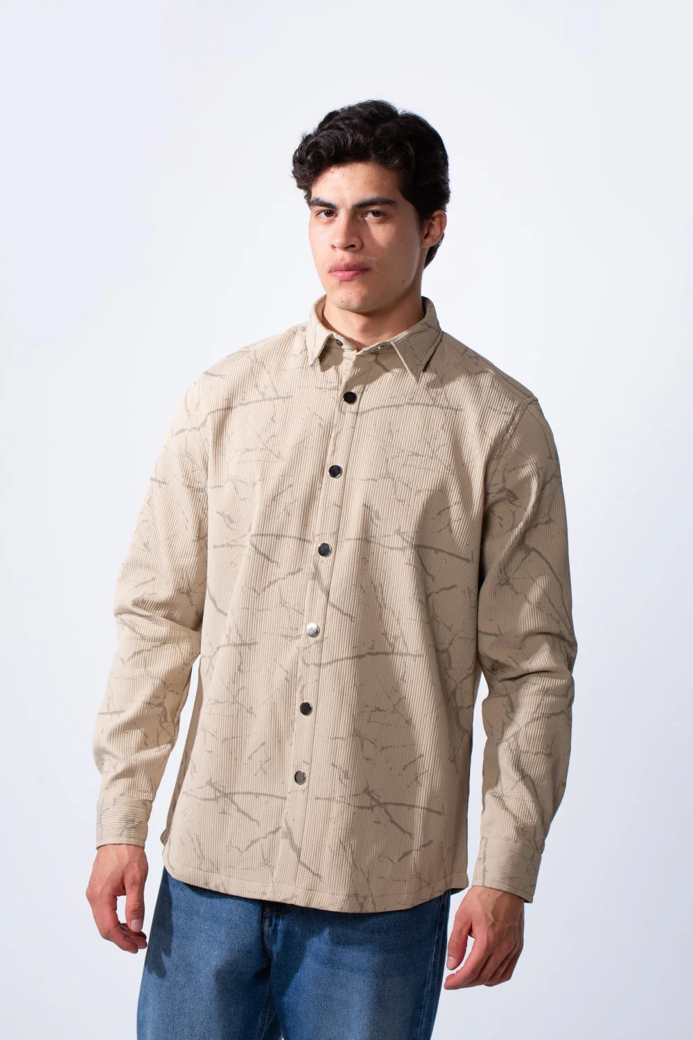 Men's Long Sleeve Classic Neck Jakar Unique Marble Pattern Regular Fit Textured Casual Shirt