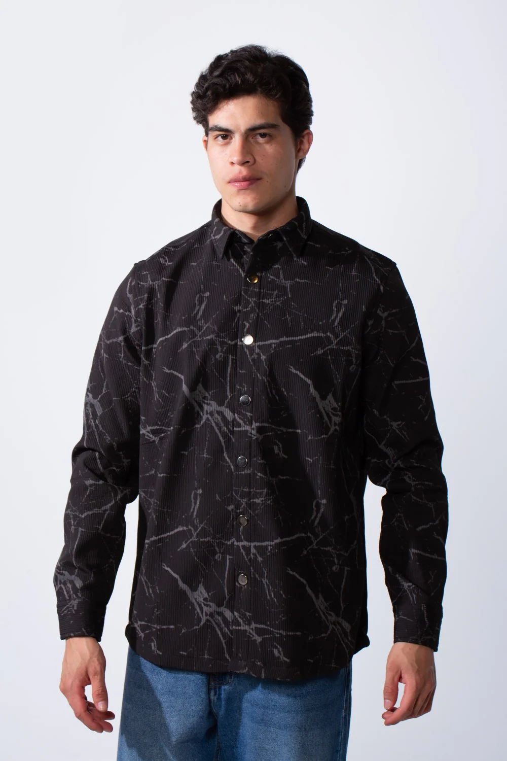 Men's Long Sleeve Classic Neck Jakar Unique Marble Pattern Regular Fit Textured Casual Shirt - Image 5
