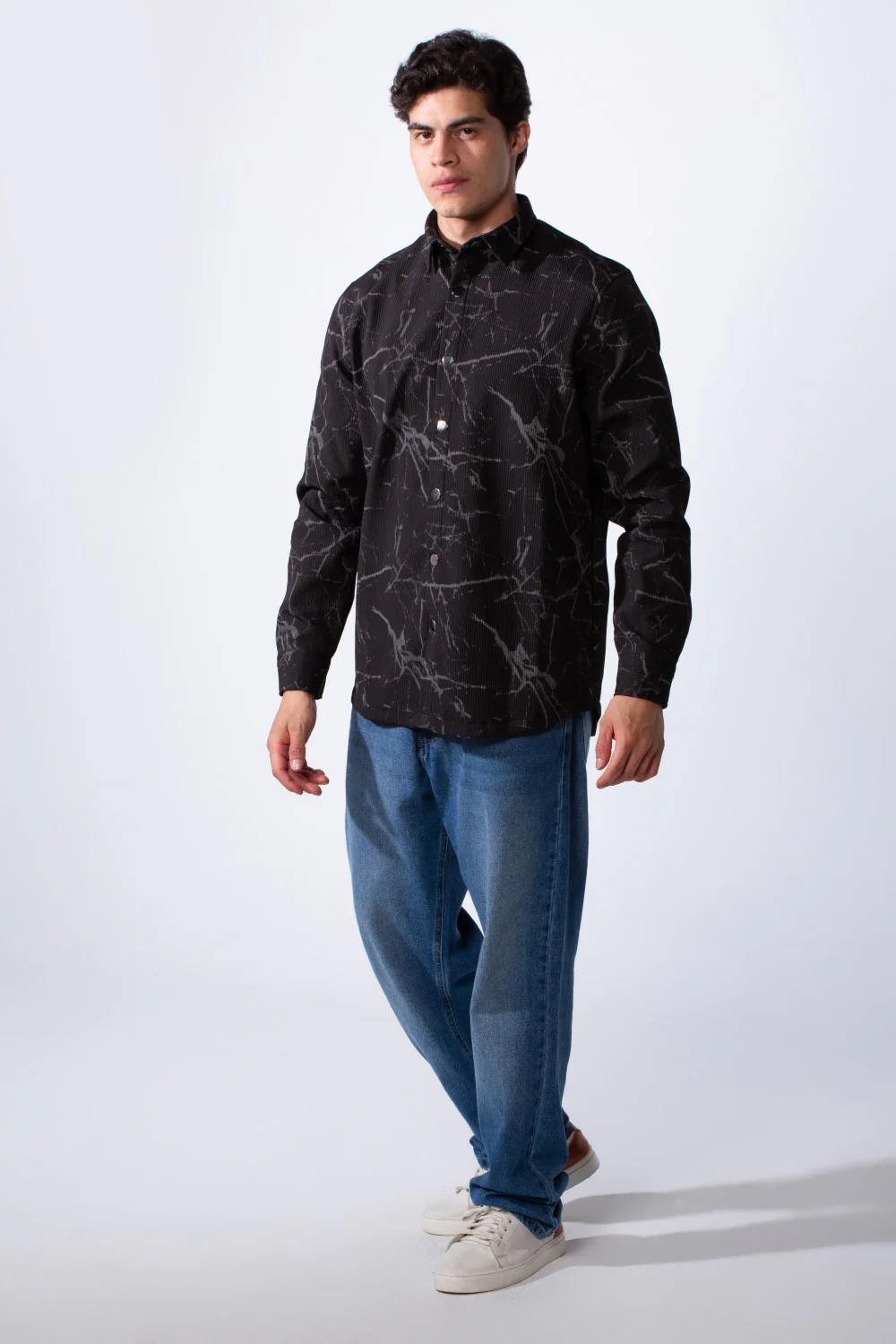 Men's Long Sleeve Classic Neck Jakar Unique Marble Pattern Regular Fit Textured Casual Shirt - Image 6