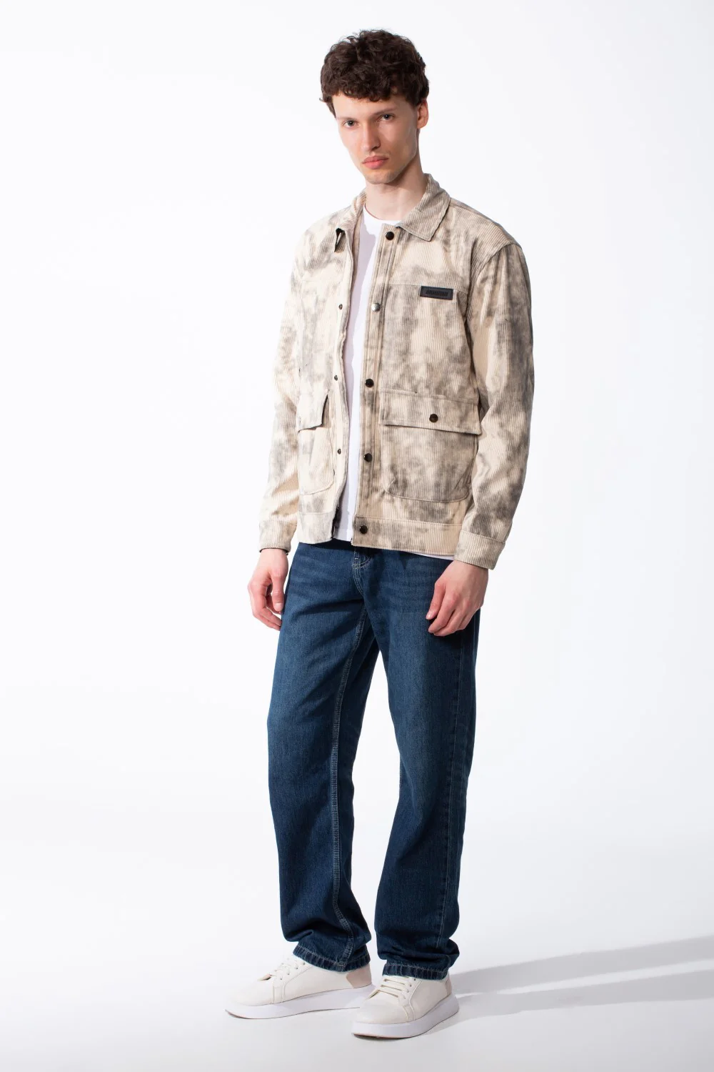 Men's Long Sleeve Classic Neck With Marble Pattern Flap Closure Chest Pockets Textured Ripped Fabric Slim Fit Jacket - Image 11