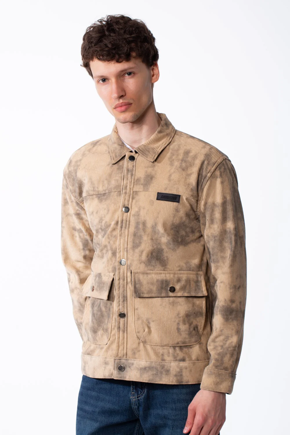Men's Long Sleeve Classic Neck With Marble Pattern Flap Closure Chest Pockets Textured Ripped Fabric Slim Fit Jacket - Image 5