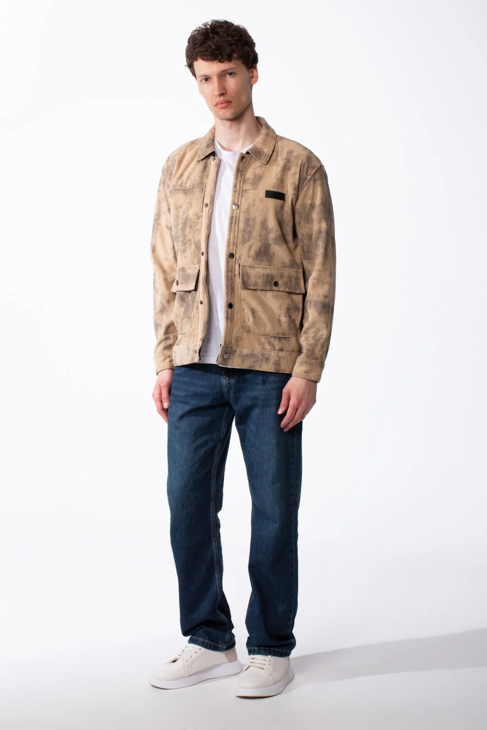 Men's Long Sleeve Classic Neck With Marble Pattern Flap Closure Chest Pockets Textured Ripped Fabric Slim Fit Jacket - Image 7