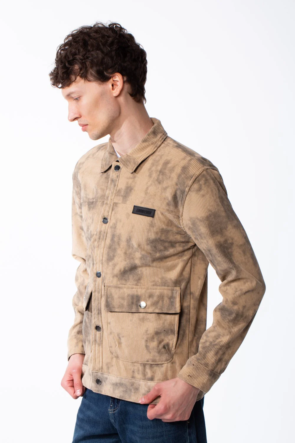 Men's Long Sleeve Classic Neck With Marble Pattern Flap Closure Chest Pockets Textured Ripped Fabric Slim Fit Jacket - Image 8