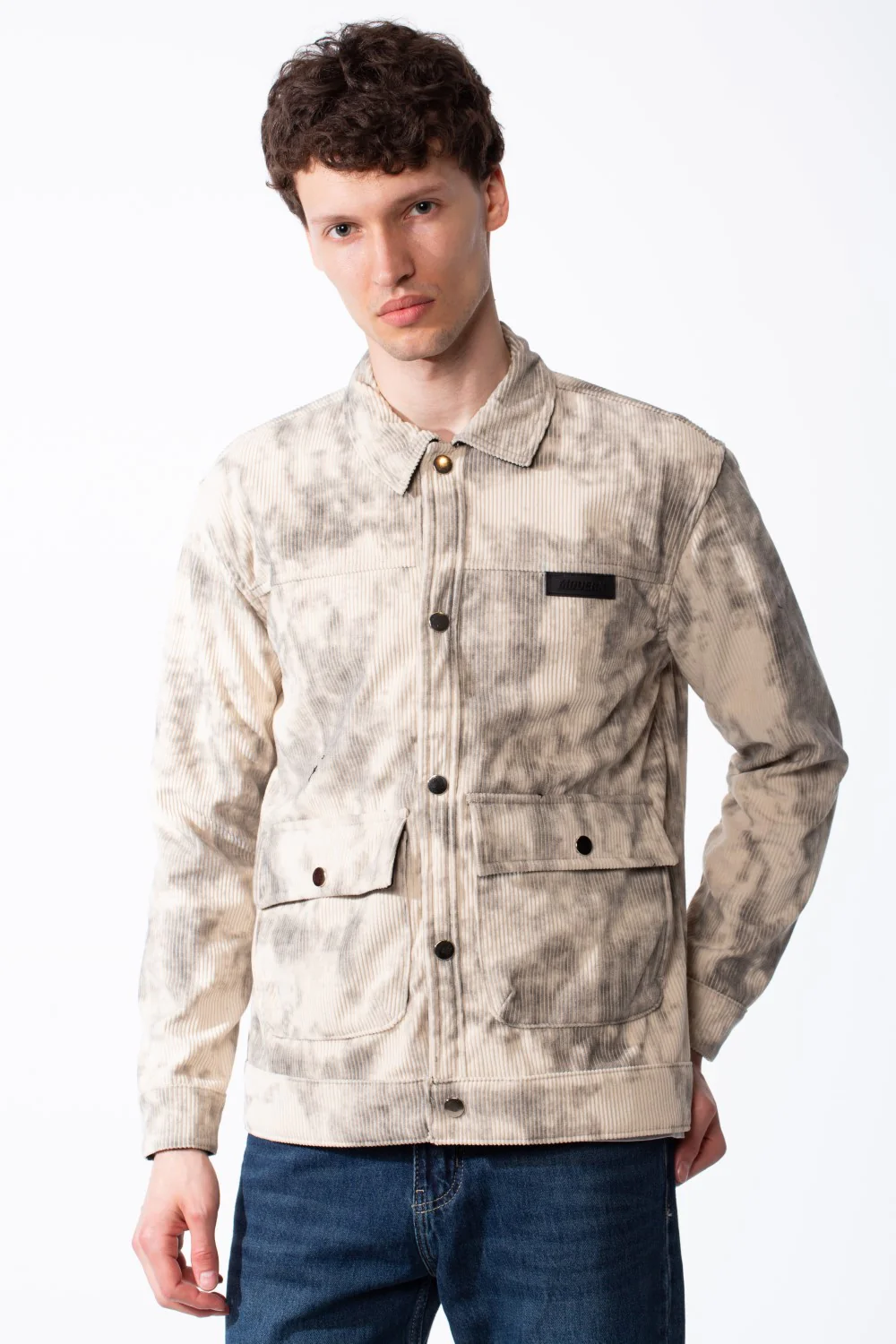 Men's Long Sleeve Classic Neck With Marble Pattern Flap Closure Chest Pockets Textured Ripped Fabric Slim Fit Jacket - Image 9