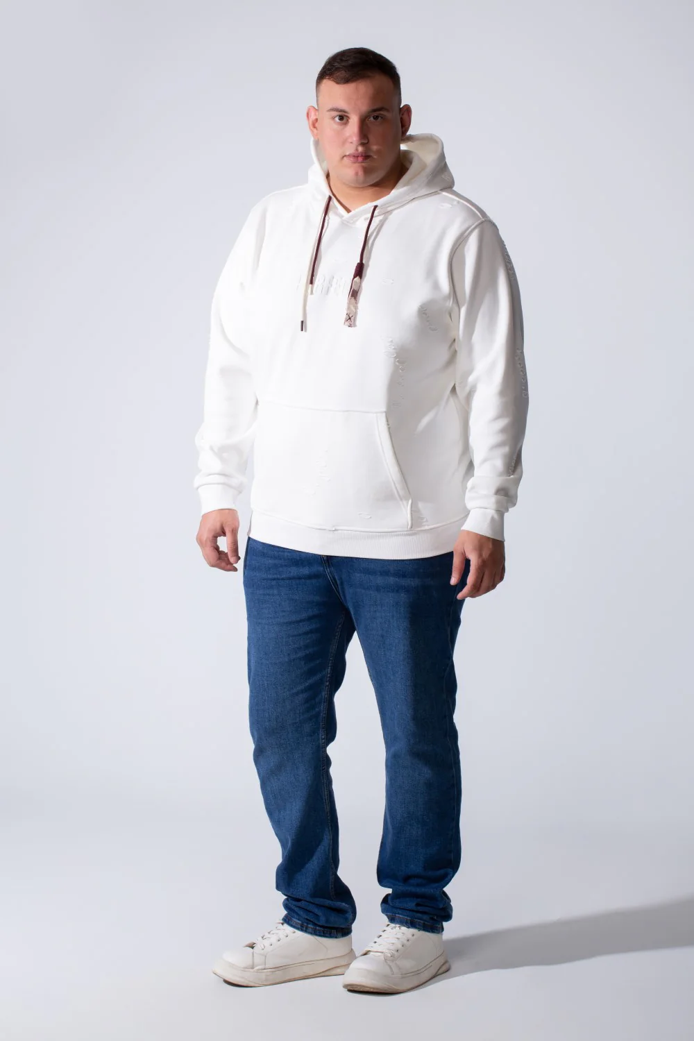 Men's Long Sleeve Simple Chest Text Print With Distressed Detail Vertical Cozy Daily Wear Hooded Big Size Sweatshirt - Image 11