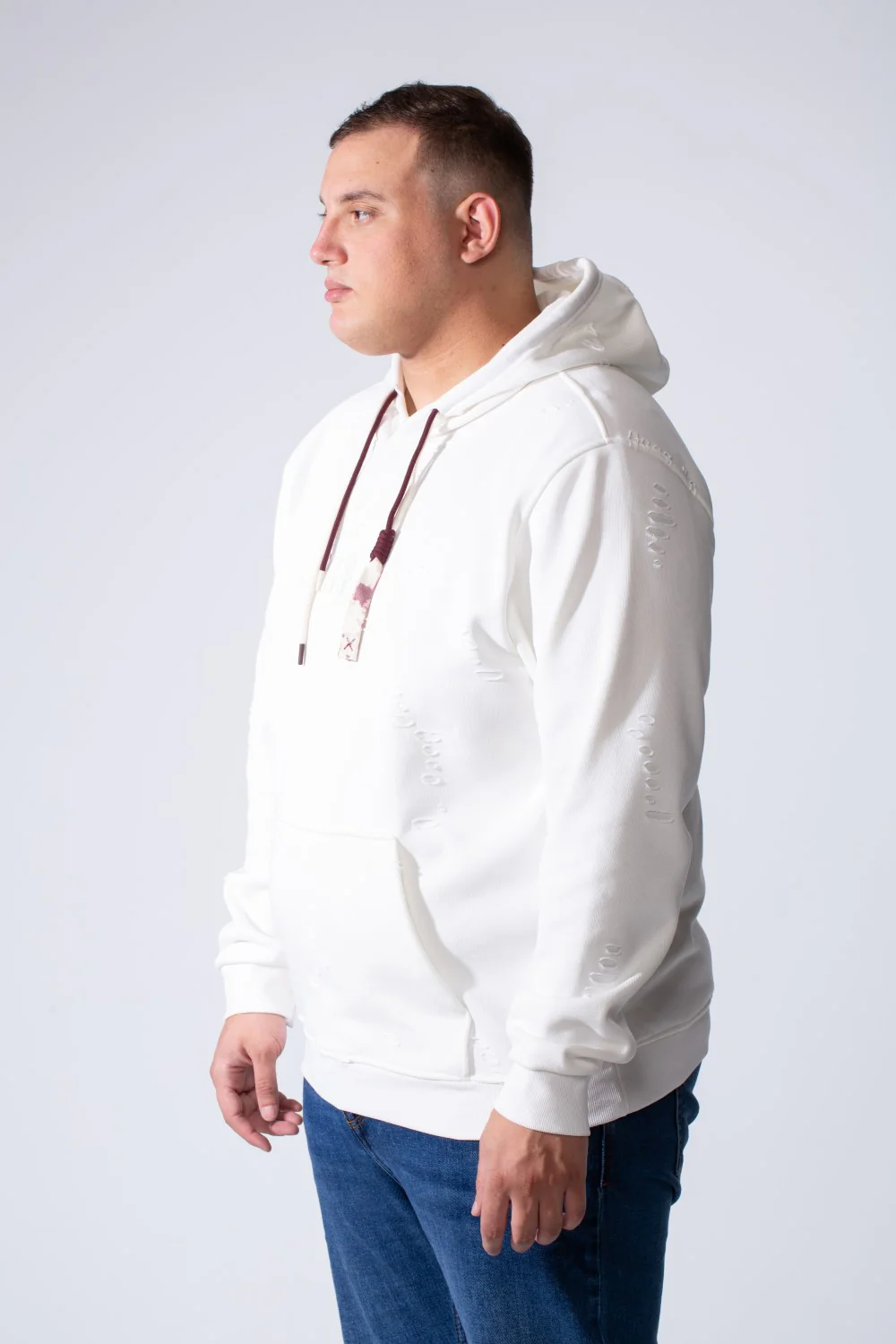 Men's Long Sleeve Simple Chest Text Print With Distressed Detail Vertical Cozy Daily Wear Hooded Big Size Sweatshirt - Image 12