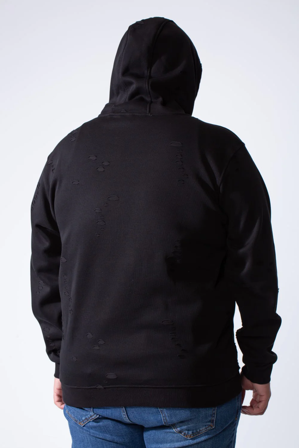 Men's Long Sleeve Simple Chest Text Print With Distressed Detail Vertical Cozy Daily Wear Hooded Big Size Sweatshirt - Image 2