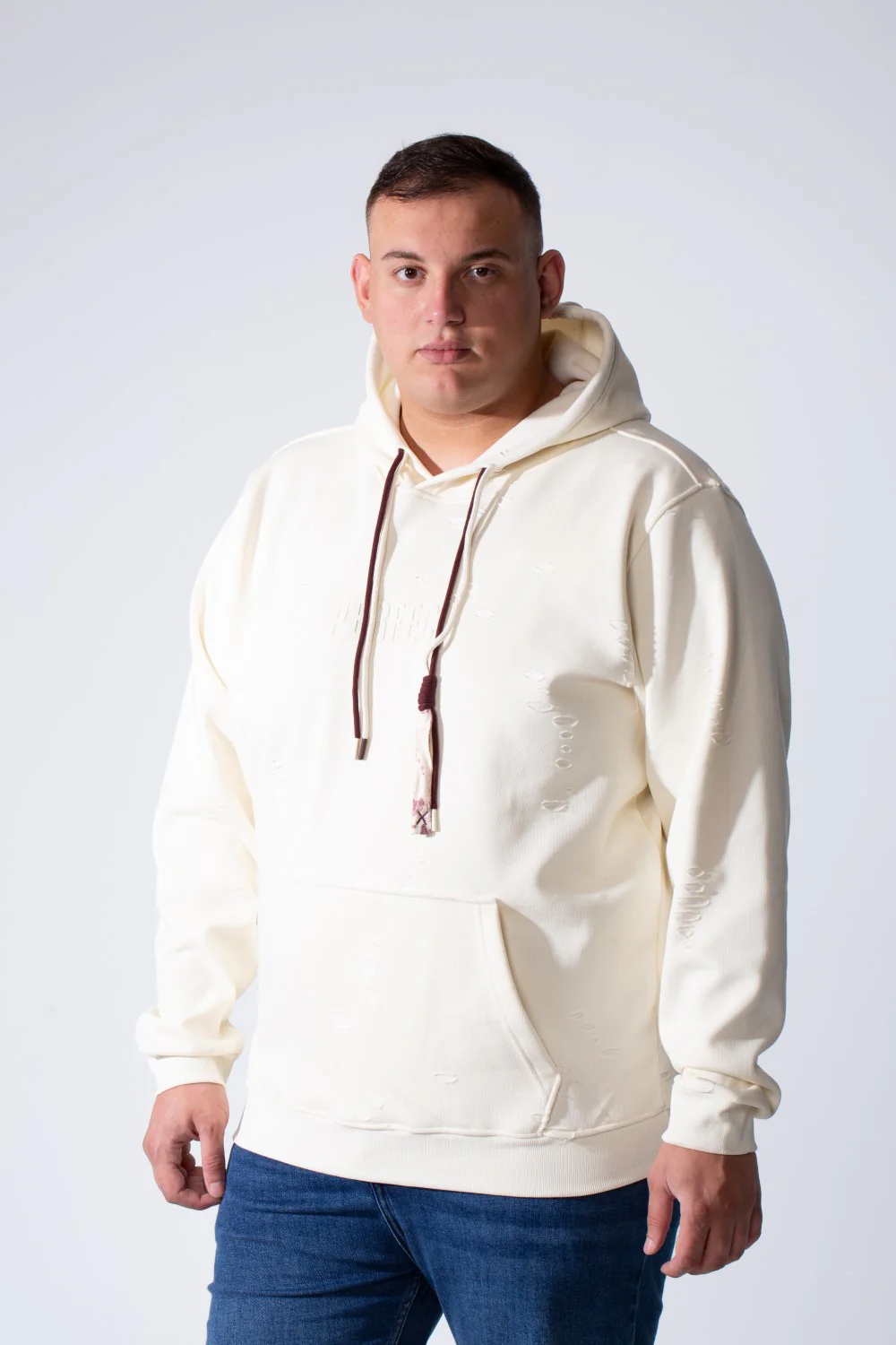Men's Long Sleeve Simple Chest Text Print With Distressed Detail Vertical Cozy Daily Wear Hooded Big Size Sweatshirt - Image 5