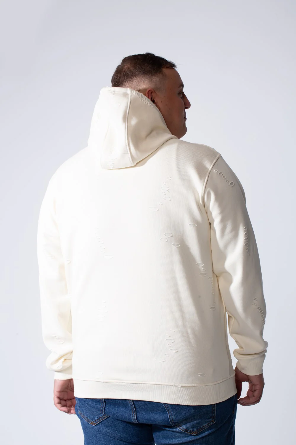 Men's Long Sleeve Simple Chest Text Print With Distressed Detail Vertical Cozy Daily Wear Hooded Big Size Sweatshirt - Image 6