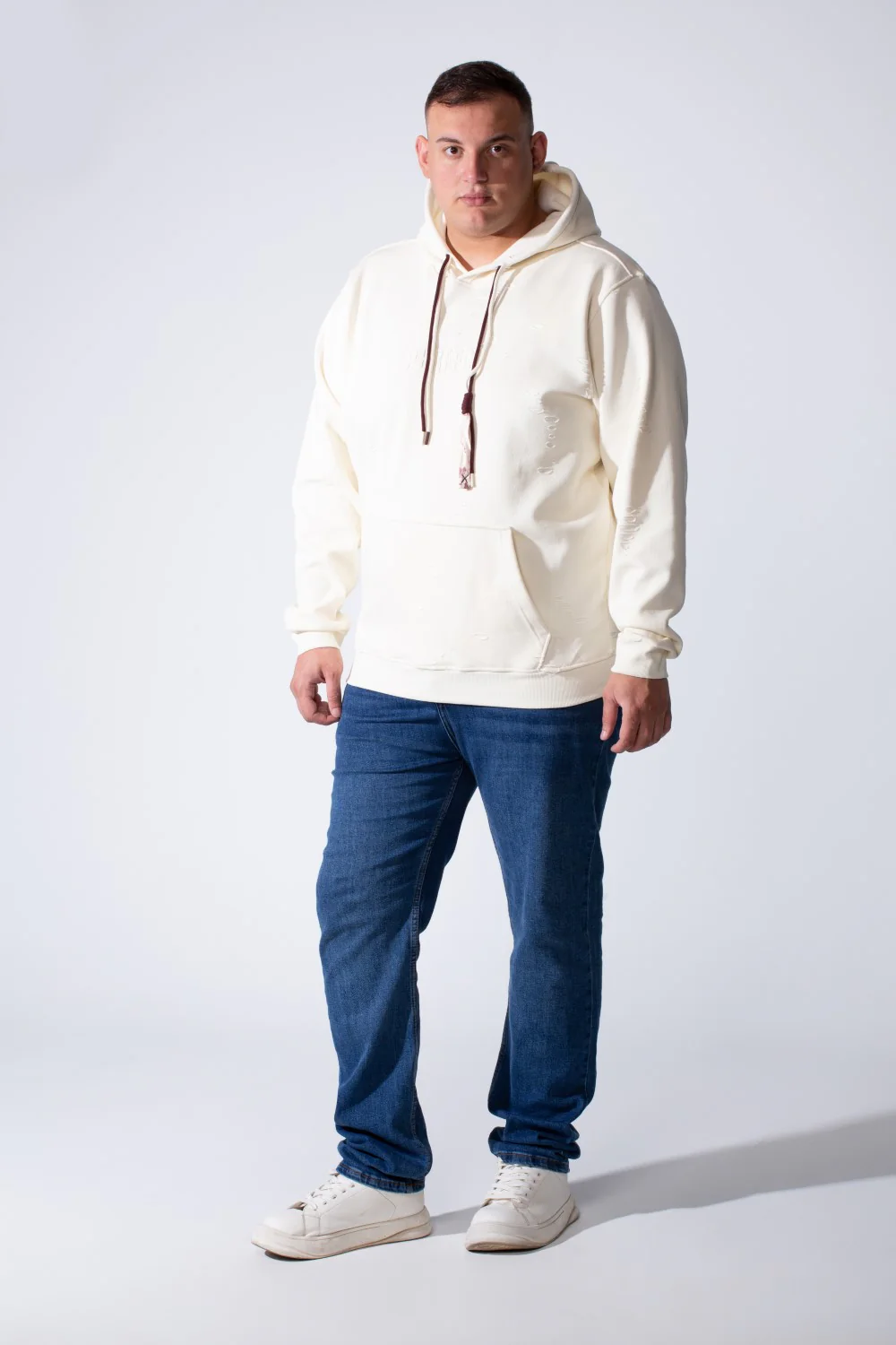 Men's Long Sleeve Simple Chest Text Print With Distressed Detail Vertical Cozy Daily Wear Hooded Big Size Sweatshirt - Image 7