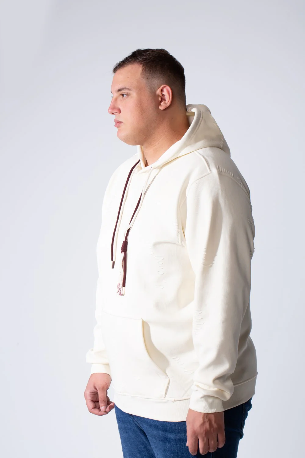 Men's Long Sleeve Simple Chest Text Print With Distressed Detail Vertical Cozy Daily Wear Hooded Big Size Sweatshirt - Image 8