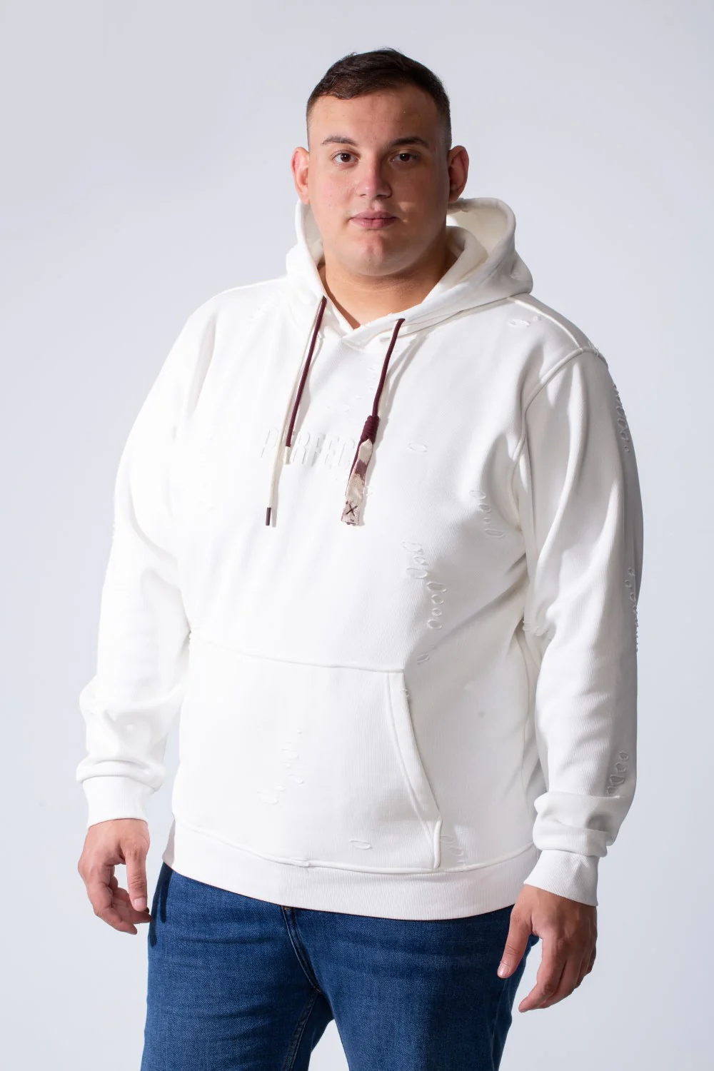 Men's Long Sleeve Simple Chest Text Print With Distressed Detail Vertical Cozy Daily Wear Hooded Big Size Sweatshirt - Image 9