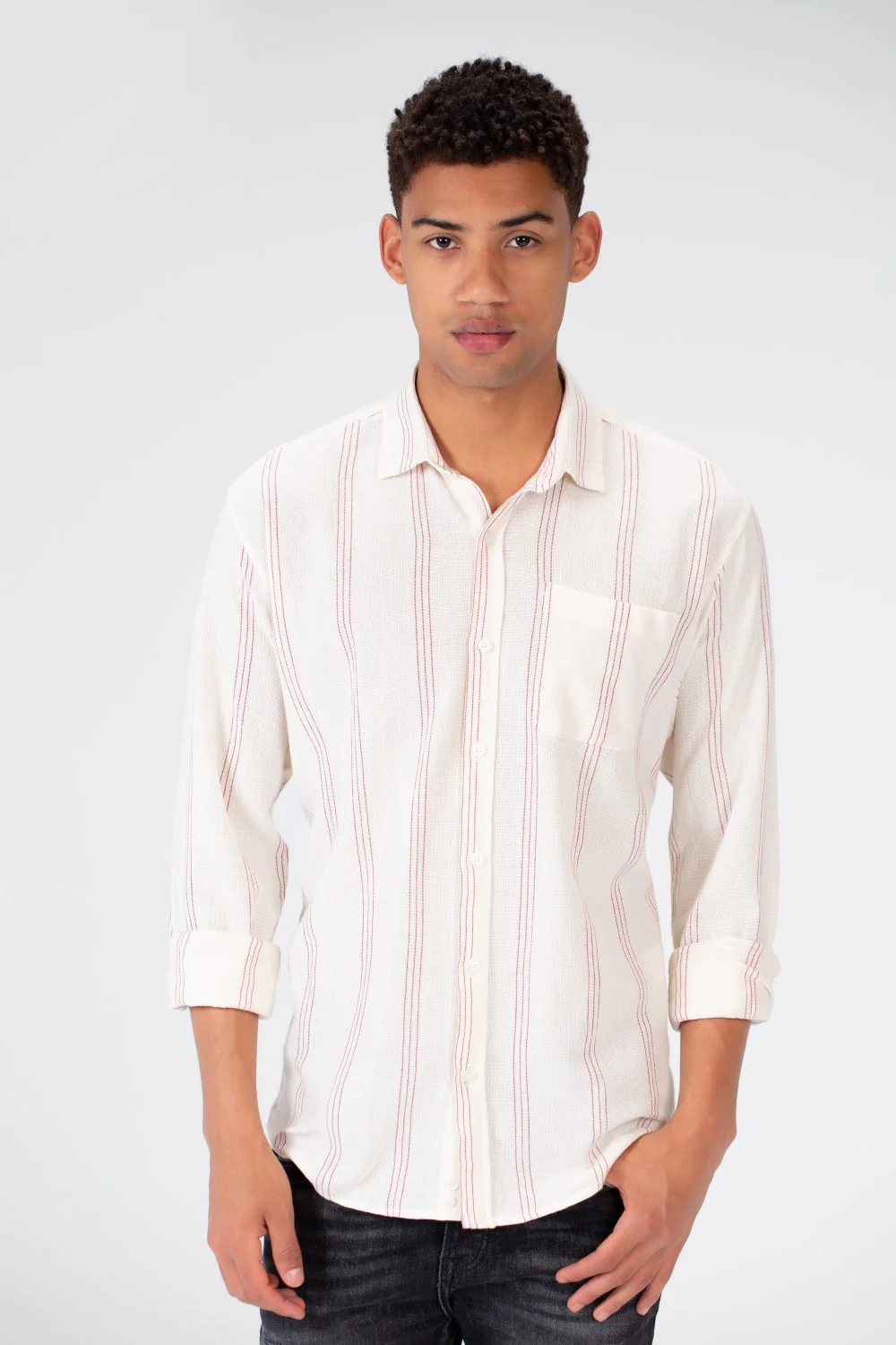 Men's Long Sleeve Slim Fit Striped Shirt With Front Pocket