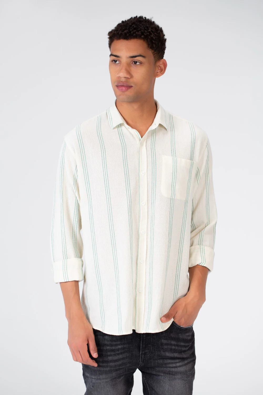 Men's Long Sleeve Slim Fit Striped Shirt With Front Pocket - Image 10