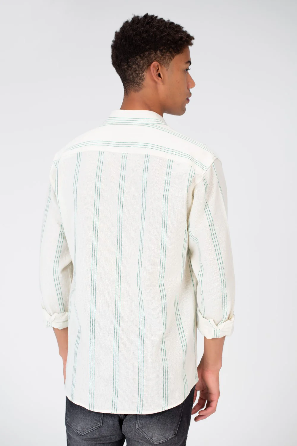 Men's Long Sleeve Slim Fit Striped Shirt With Front Pocket - Image 11
