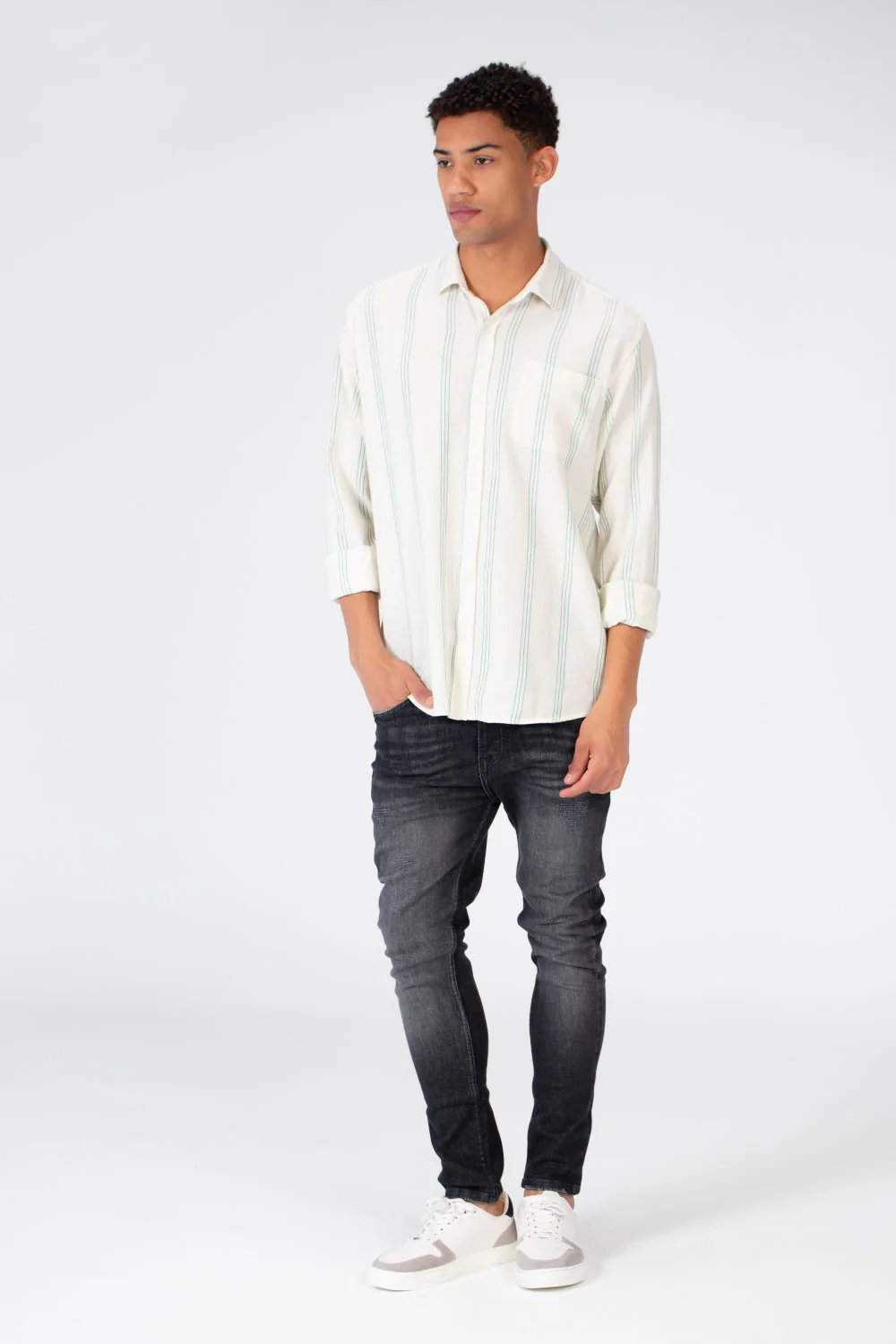 Men's Long Sleeve Slim Fit Striped Shirt With Front Pocket - Image 12