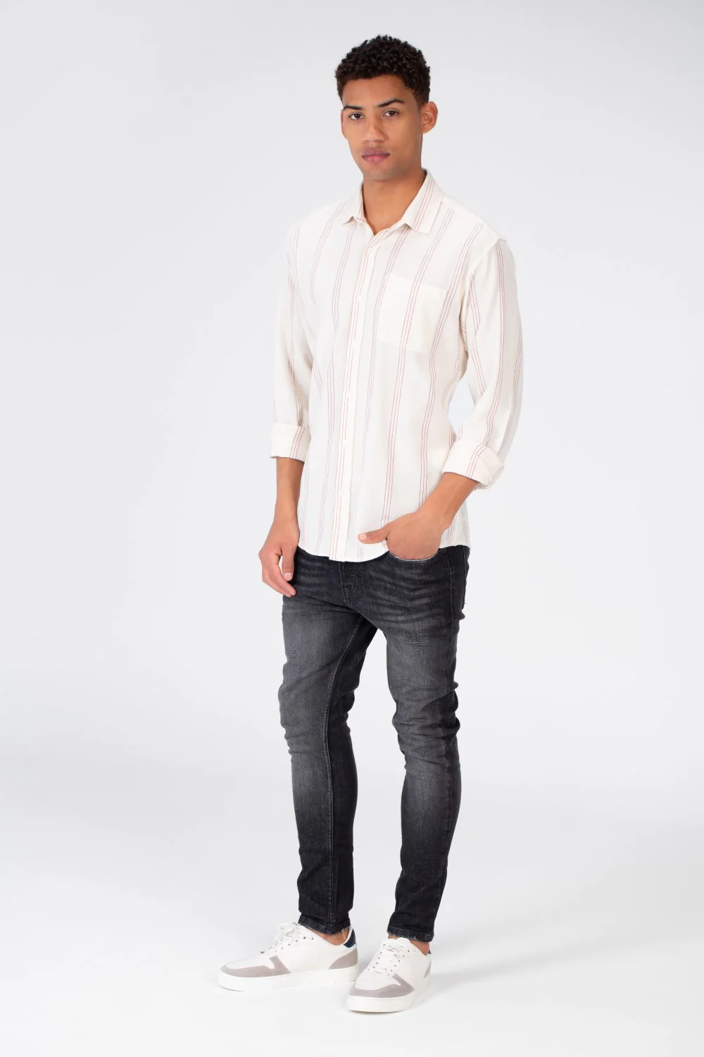 Men's Long Sleeve Slim Fit Striped Shirt With Front Pocket - Image 3