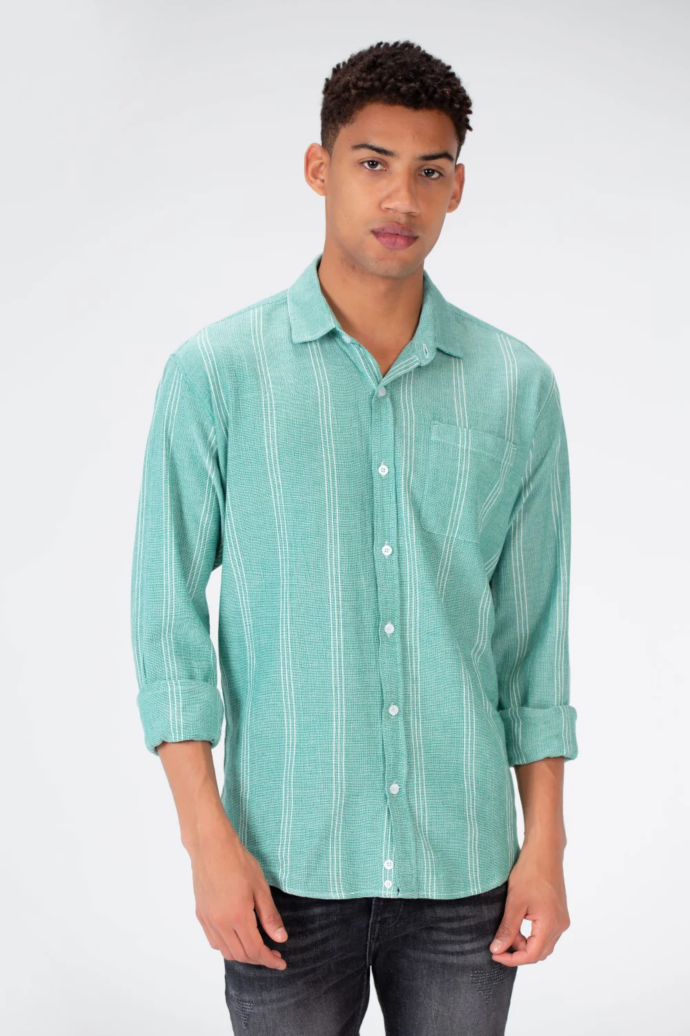 Men's Long Sleeve Slim Fit Striped Shirt With Front Pocket - Image 4