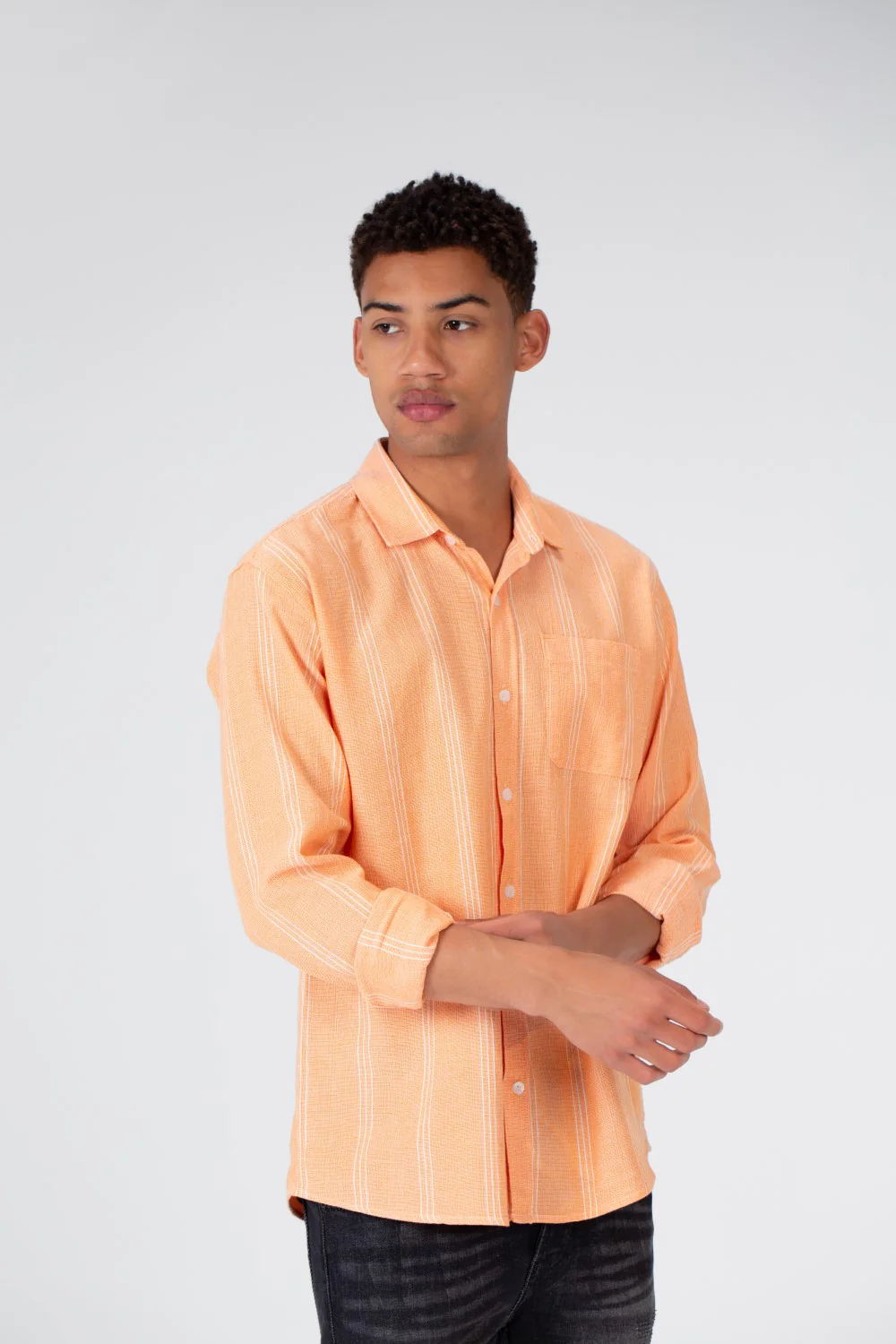 Men's Long Sleeve Slim Fit Striped Shirt With Front Pocket - Image 7
