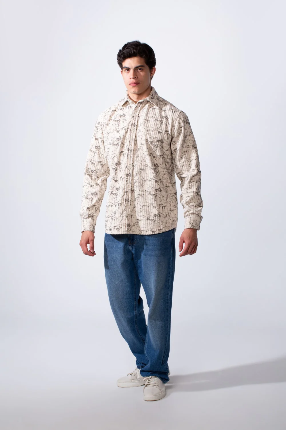 Men's Long Sleeve Velvet Button-Down Textured Fabric Printed Casual Slim Fit Shirt - Image 11