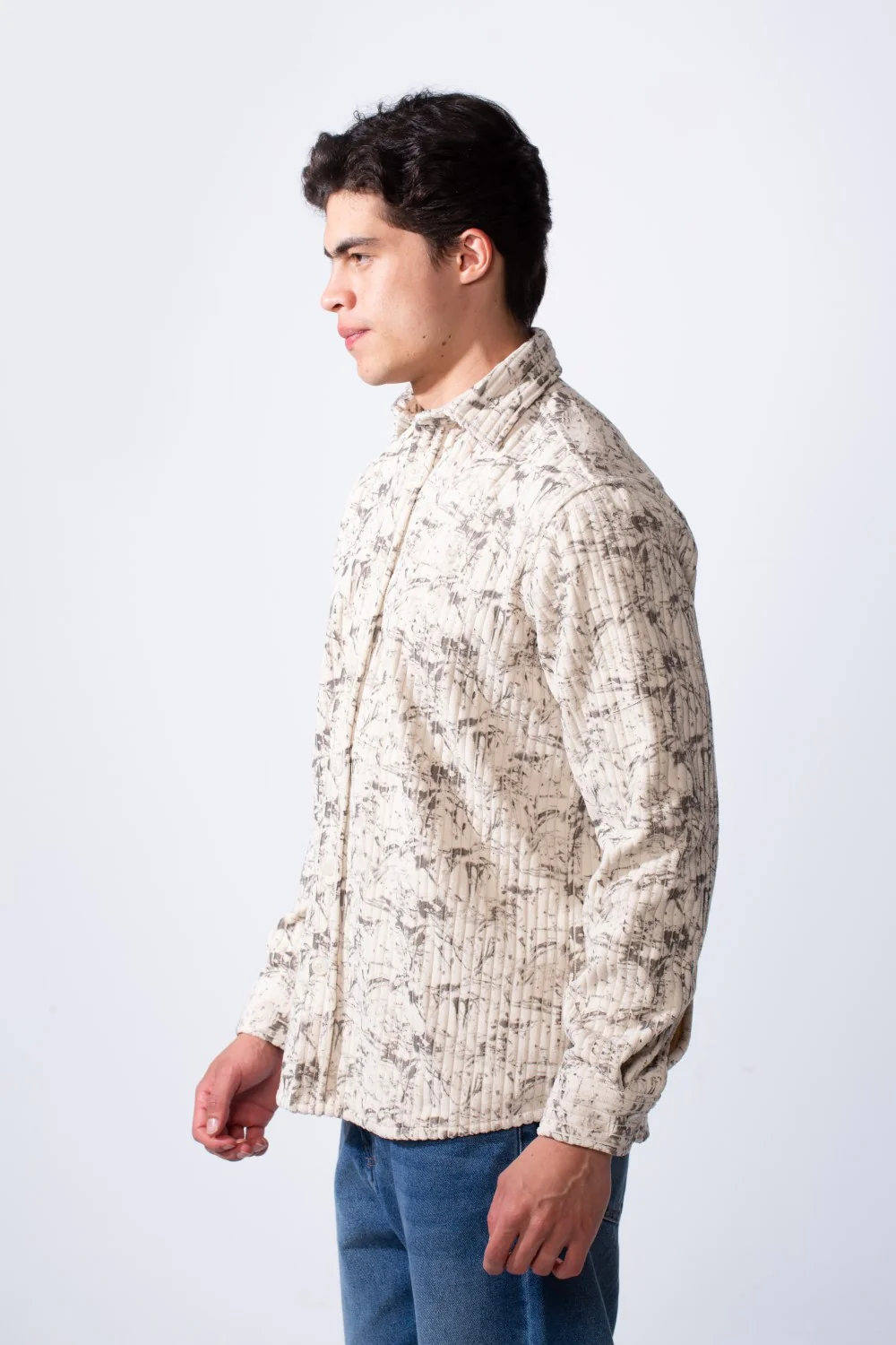 Men's Long Sleeve Velvet Button-Down Textured Fabric Printed Casual Slim Fit Shirt - Image 12
