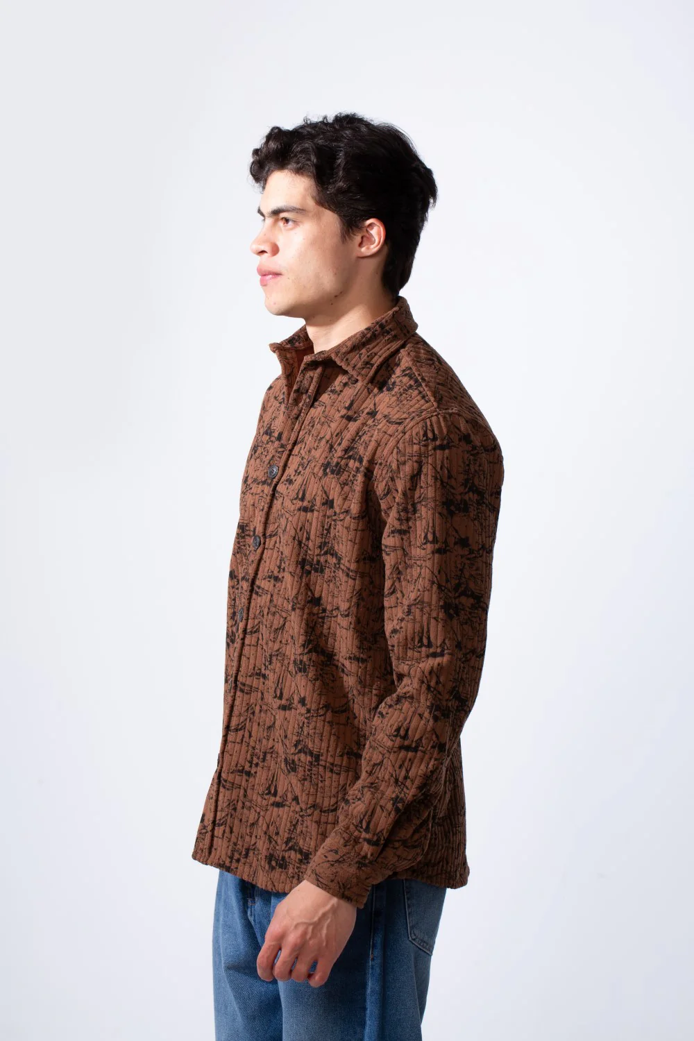 Men's Long Sleeve Velvet Button-Down Textured Fabric Printed Casual Slim Fit Shirt - Image 3