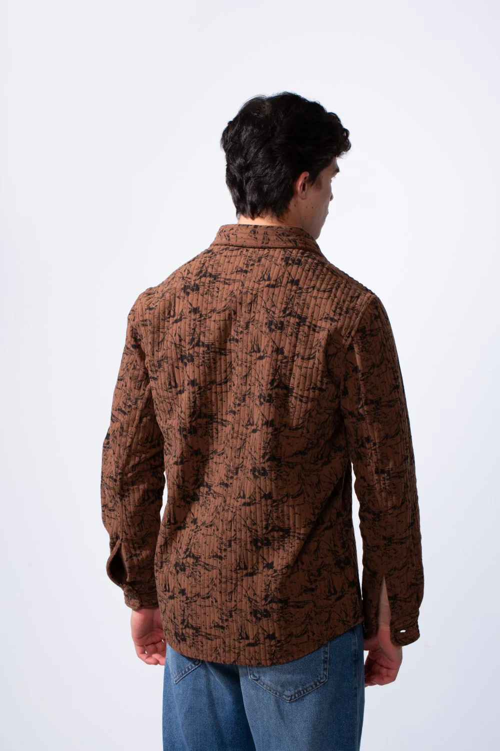 Men's Long Sleeve Velvet Button-Down Textured Fabric Printed Casual Slim Fit Shirt - Image 4