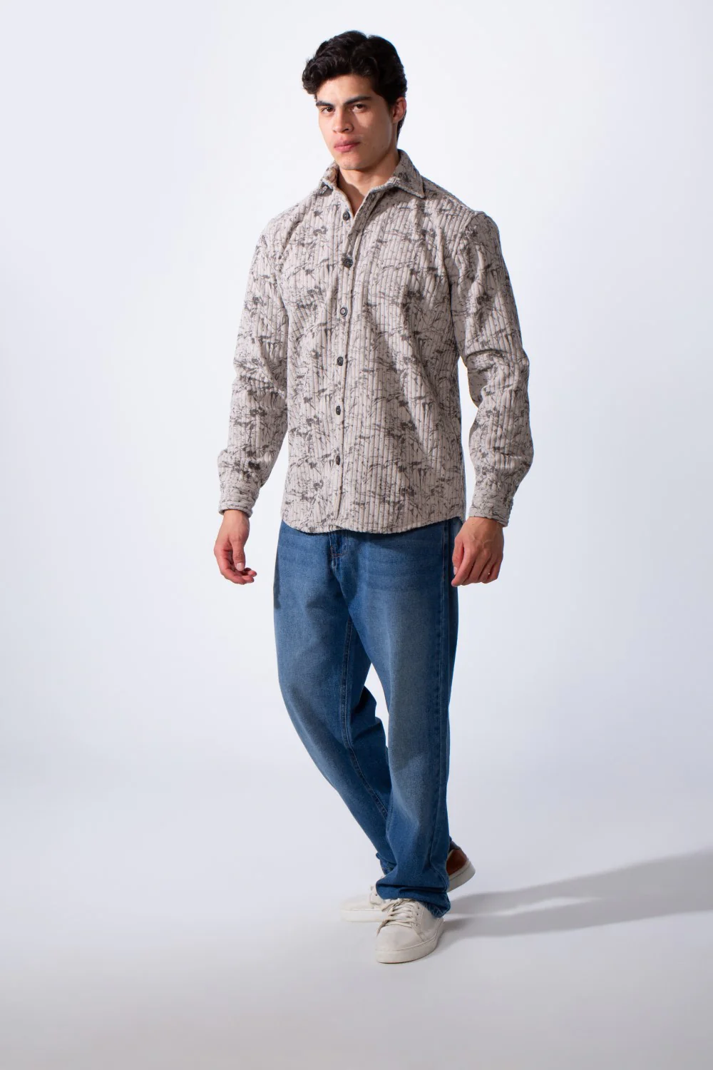 Men's Long Sleeve Velvet Button-Down Textured Fabric Printed Casual Slim Fit Shirt - Image 7