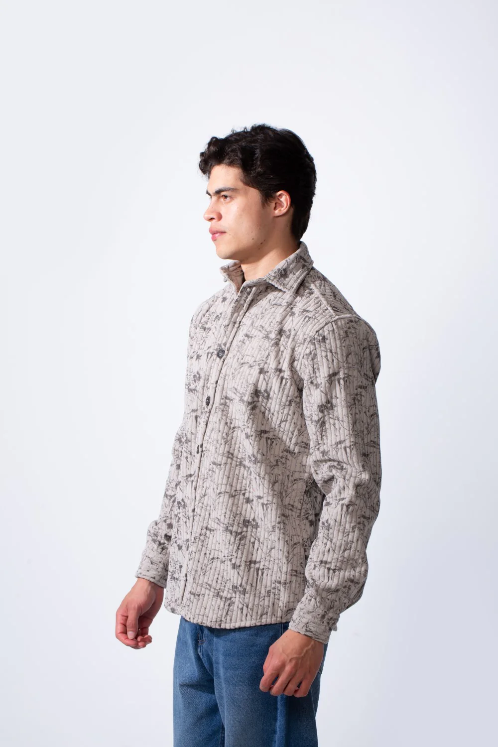 Men's Long Sleeve Velvet Button-Down Textured Fabric Printed Casual Slim Fit Shirt - Image 8