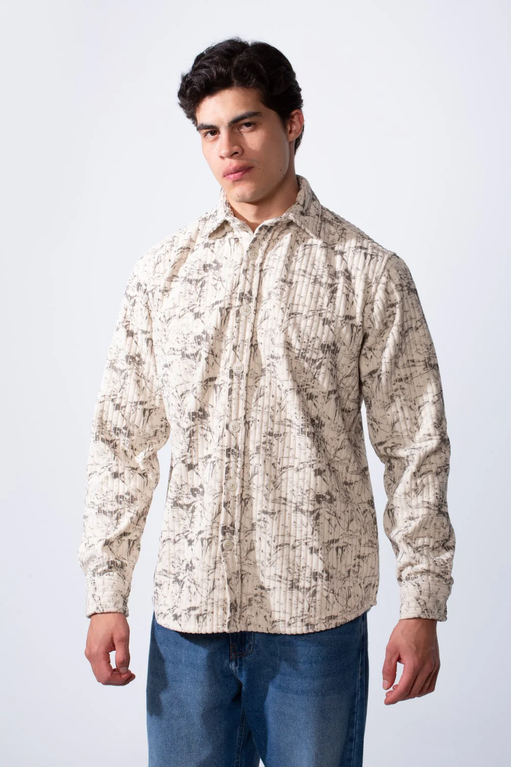 Men's Long Sleeve Velvet Button-Down Textured Fabric Printed Casual Slim Fit Shirt - Image 9